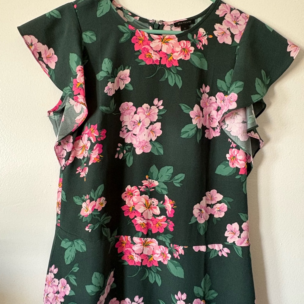 Ann Taylor Kids Dress with Pink Floral on Dark Green